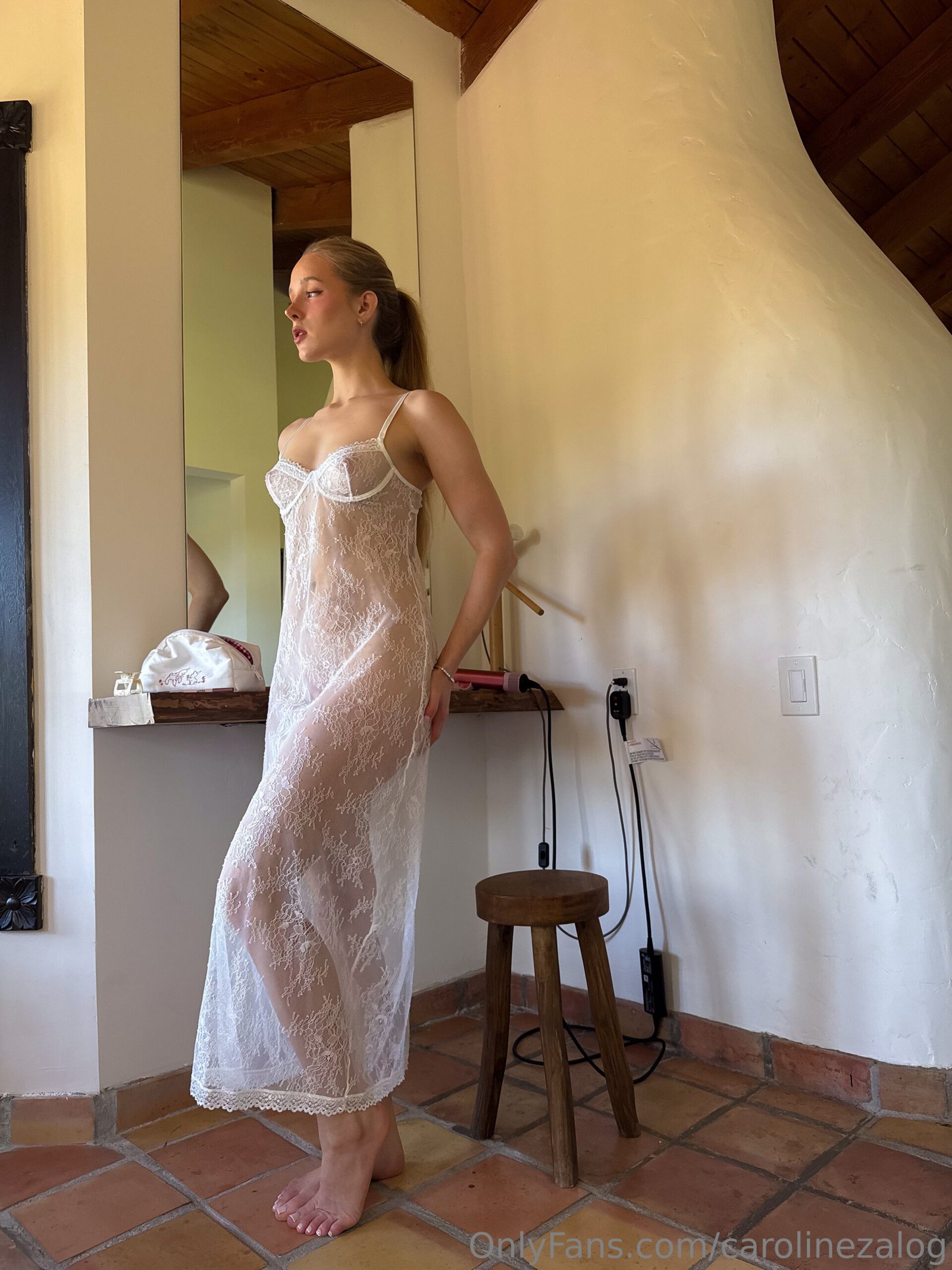 Caroline Zalog See Through White Dress Images Onlyfans Leaked (4)